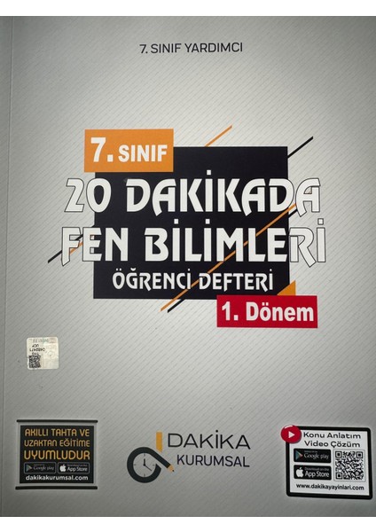 7. Sınıf 20 Dakikada Fen Bilimleri Öğrenci Defteri 1. Dönem