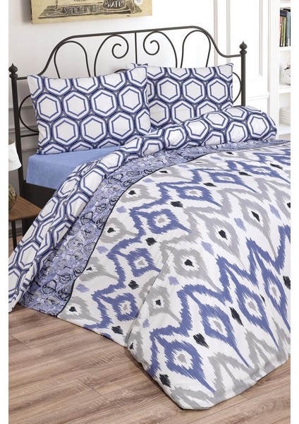 Cindy Çift Kişilik Lastikli Çarşaflı Nevresim Takımı Mavi