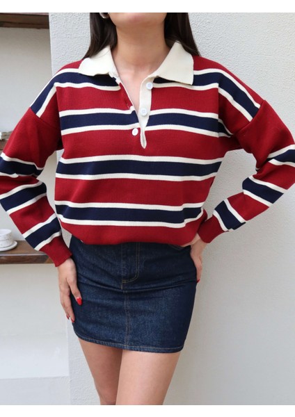 Polo Yaka Şeritli Triko Kazak modelleri