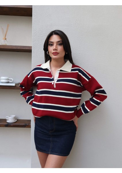 Polo Yaka Şeritli Triko Kazak fırsatları