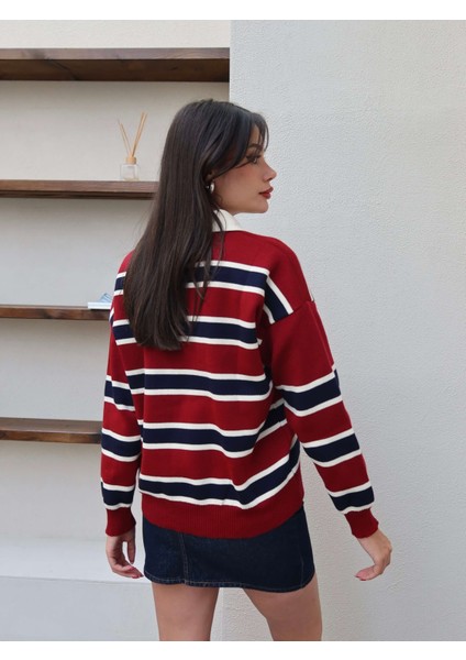 Polo Yaka Şeritli Triko Kazak indirimleri