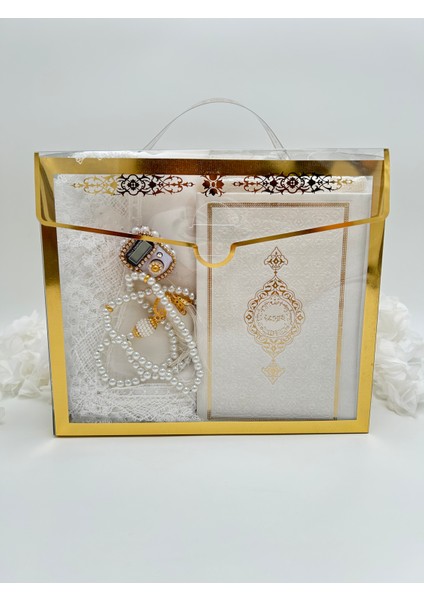 5 Parça 12X17 Kuran-I Kerimli Hediyelik Kutulu Gelin Damat Bohça Seti ( Umre Hac Hediyesi )