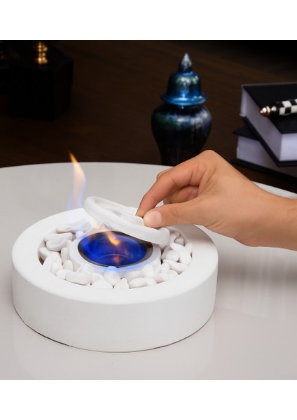 Solvia Beton Masaüstü Şömine,ateş Çukuru 400 ml Yakıt Hediyeli