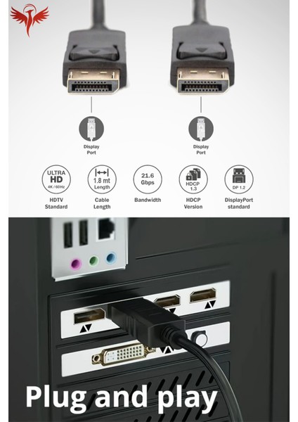 1.8 Metre Displayport Kablo (Dp To Dp) 60Hz,1440p,2k Monitör-Pc Görüntü Kablosu Premium 1.8mt indirimleri