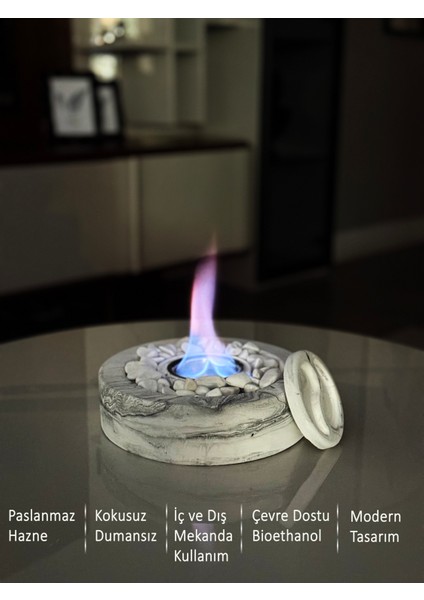 Marbella Beton Masaüstü Şömine,ateş Çukuru 400 ml Yakıt Hediyeli modelleri