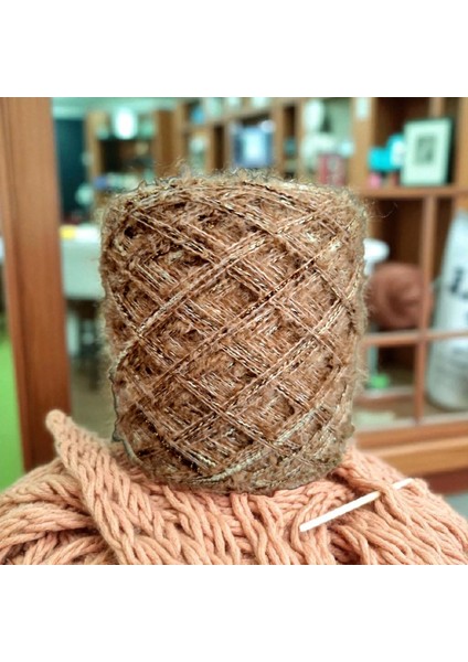 Çift Kat Yün Buklet & Flamli Sim Karışımı Tasarim El Örgü Ipi 220 gr