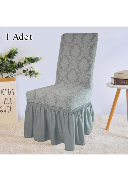 Jakarli Şal Desen Etekli Sandalye Örtüsü, Yüksek Kaliteli, Yıkanabilir, Esnekli, Lastikli 1 Adet