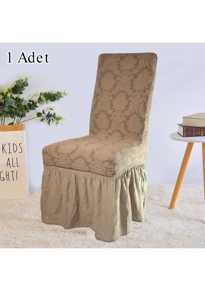 Jakarli Şal Desen Etekli Sandalye Örtüsü, Yüksek Kaliteli, Yıkanabilir, Esnekli, Lastikli 1 Adet