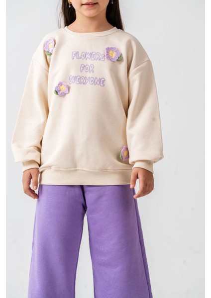 Çiçek Örgü Detaylı Flower Baskı Kız Çocuk 2 li takım - Mor fiyatları