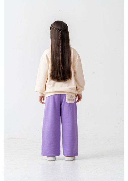 Çiçek Örgü Detaylı Flower Baskı Kız Çocuk 2 li takım - Mor modelleri