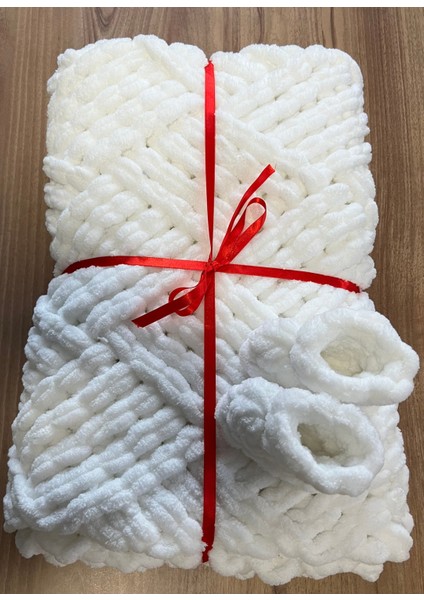 Puffy El Örgüsü Battaniye Beyaz Renk 100X100