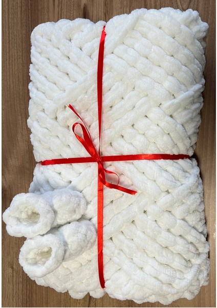 Puffy El Örgüsü Battaniye Beyaz Renk 100X100 modelleri