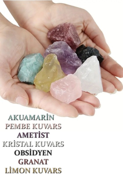Sertifikalı 7 Çakra Ham Doğal Taş (Akuamarin-Pembe Kuv.-Ametist-Obsidyen-Limon Kuv.-Kristal Kuv.-Granat) modelleri