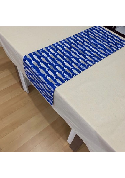 Bodrum Balık Desenli Runner, Duck Kumaş Runner, Su ve Leke Itici | Dayanıklı, Modern Tasarım 40X150 cm fiyatları