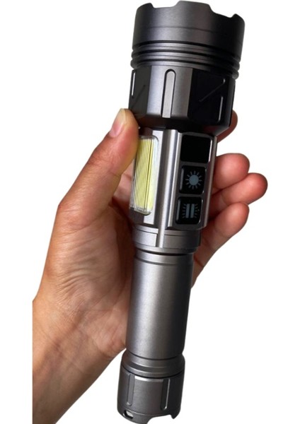 El Feneri Zoomlu Güçlü Aydınlatma 11 Farklı Modu Beyaz -Kırmızı-Mavi-Yeşil ve Çakarlı Metal Gövdeli