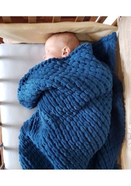 Puffy El Örgü Bebek Lacivert 90 x 90 Battaniye [ Koyu Mavi ]