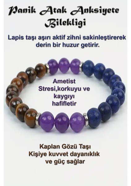 Sertifikalı Panik Atak & Anksiyete Bilekliği ( Lapis - Ametist - Kaplan Gözü )