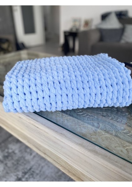 Mavi El Örgüsü Bebek Battaniyesi modelleri