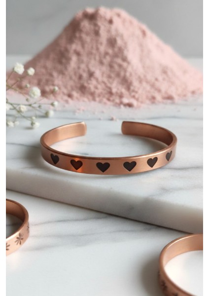 Sertifikalı Kalp Desenli Saf Bakır Bileklik