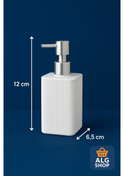 Gümüş Başlıklı Şık ve Dayanıklı Beyaz Banyo Lavabo Sabunluk Dispenseri 12×6,5 cm