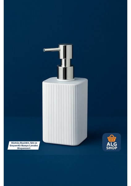 Gümüş Başlıklı Şık ve Dayanıklı Beyaz Banyo Lavabo Sabunluk Dispenseri 12×6,5 cm modelleri