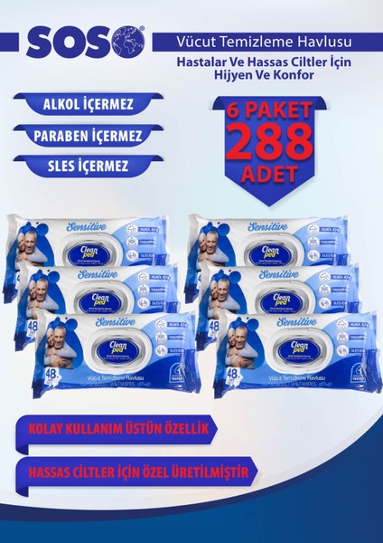 6X48 Yaprak – Cleanped Geniş Formüllü Vucut ve Hasta Temizleme Mendili