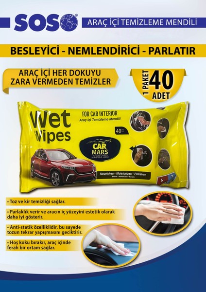 1 x 40 Yaprak – Yüksek Formüllü Torpido Temizleme Mendili – Araç Içi Temizleme Mendili