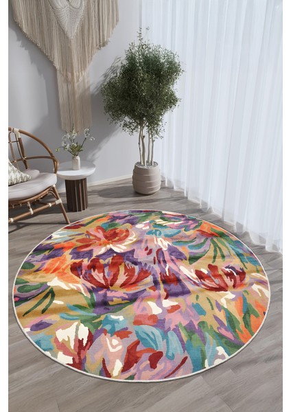 Çiçek Desenli Yıkanabilir Yuvarlak Halı fiyatları