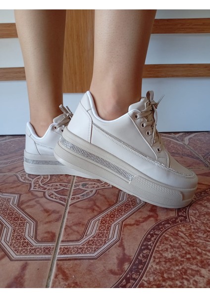 Kadın Yüksek Taban Rahat Şık Günlük Spor Ayakkabı Bej Renk