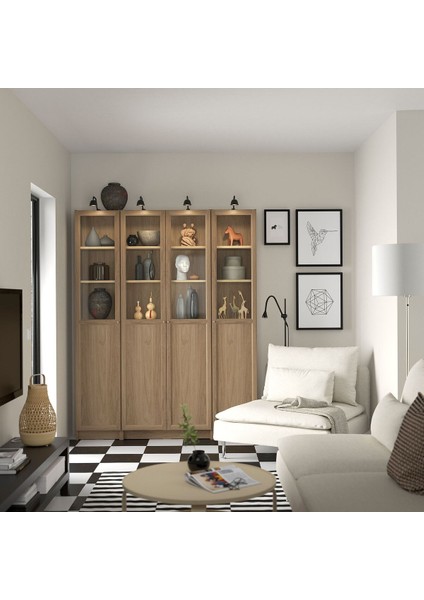 Cam/panel Kapaklı Kitaplık, Meşe Görünümlü, 160X202 cm fiyatları
