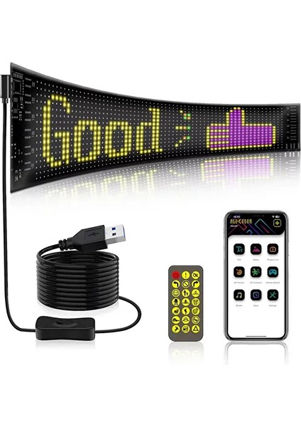 Matrix Kayan Yazı Emoji LED Ekran Programlanabilir 17X7CM Tabela Araba Bluetooth App Kontrol USB Ledf