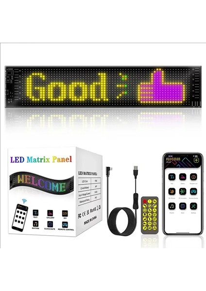 Matrix Kayan Yazı Emoji LED Ekran Programlanabilir 17X7CM Tabela Araba Bluetooth App Kontrol USB Ledf fiyatları