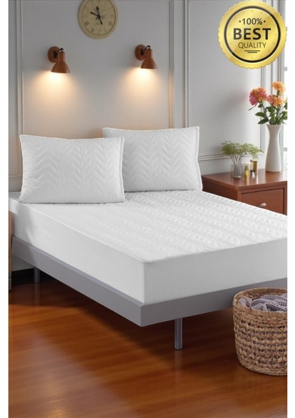 Kapitoneli Fitted Beyaz Yatak Koruyucu Tek Çift Kişilik Su Sıvı Geçirmez Terletmeyen Yatak Alezi