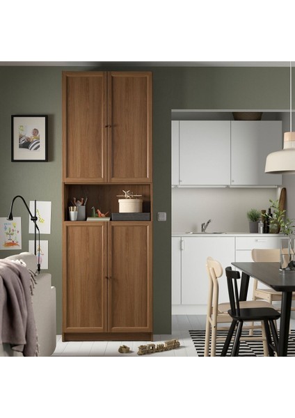 Kapaklı Kitaplık, Kahverengi Ceviz Görünüm, 80X30X237 cm fiyatları