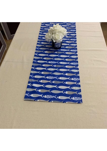 Bodrum Balık Desenli Runner, Duck Kumaş Runner, Su ve Leke Itici | Dayanıklı, Modern Tasarım 35X120 cm modelleri