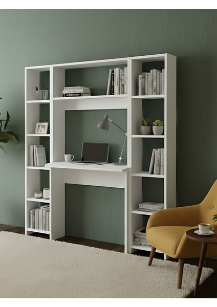 Premium Mdf Ürün Çalışma Masası Seti 5 Farklı Kombinasyon Raflı Ofis Genç Odası Ders Çalışma Ünitesi