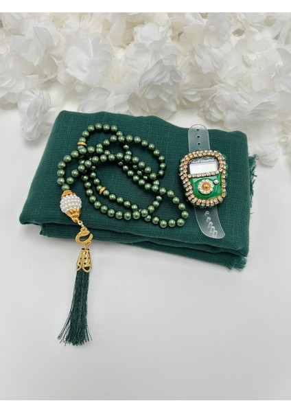 Hediyelik Şeffaf Çantalı Flamlı Örtü, Zikirmatik ve Tesbih Seti ( Hac - Umre - Mevlid - Bohça ) fiyatları