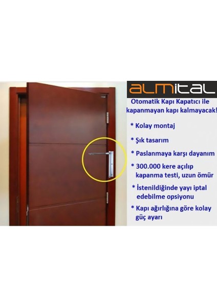 SERVO Krom, otomatik kapı kapatıcı (kapı itme yayı, bahçe kapısı, oda kapısı, daire kapısı kapatıcı)