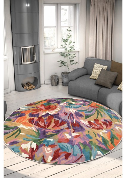 Çiçek Desenli Yıkanabilir Yuvarlak Halı fırsatları