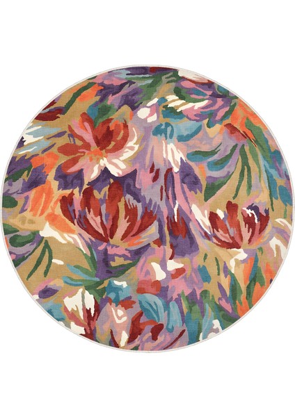 Çiçek Desenli Yıkanabilir Yuvarlak Halı modelleri
