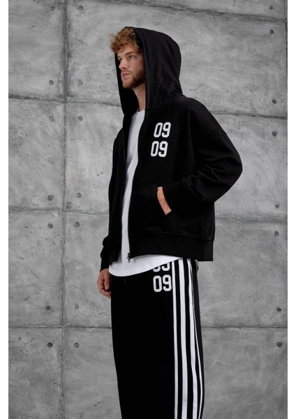 Siyah 0909 Baskılı Oversize Eşofman Takımı