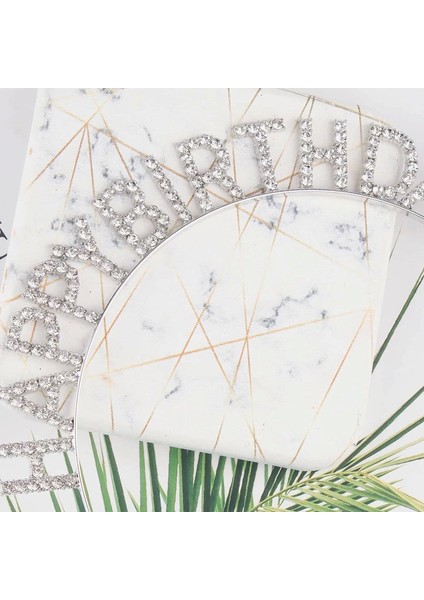gümüş kristal taşlı happy birthday doğum günü tacı ıthal ürün 17x16 cm modelleri