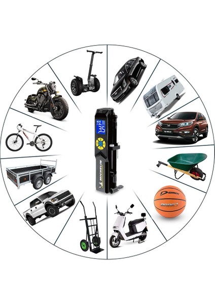 MC33382 Şarjlı Li-Ion 150PSI Taşınabilir Dijital Basınç Göstergeli LED Aydınlatmalı Lastik Şişirme Pompası modelleri