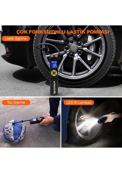 MC33382 Şarjlı Li-Ion 150PSI Taşınabilir Dijital Basınç Göstergeli LED Aydınlatmalı Lastik Şişirme Pompası fırsatları