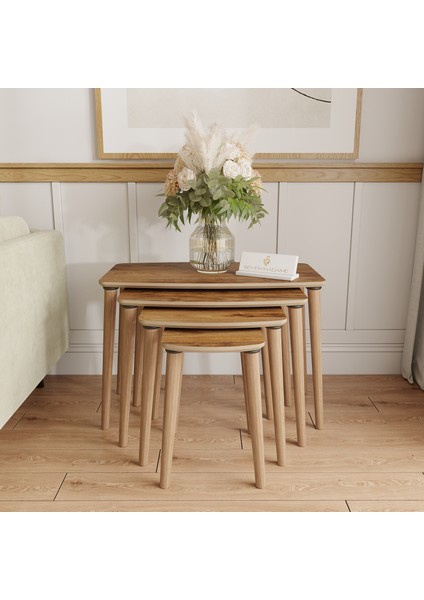 Arvia Amalfi Ceviz Modern 4'lü Zigon Sehpa Takımı