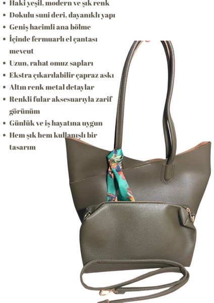 Kadın Omuz & Kol Çantası Seti – Haki Renk, Şık ve Kullanışlı, Günlük ve Özel Günler fiyatları