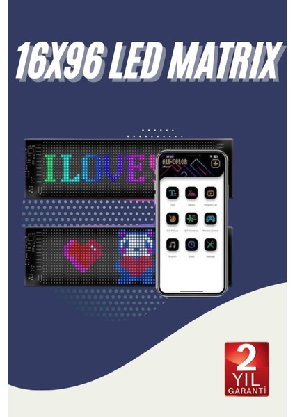 Cama Yapışan En Büyük Boy 16X96 Telefon Kontrollü LED Ekran Digital Araba Yazısı