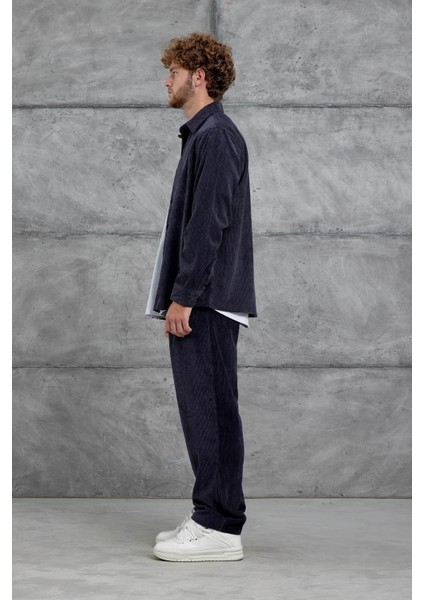 Lacivert 251 Kadife Oversize Gömlek ve Pantalon Takım indirimleri