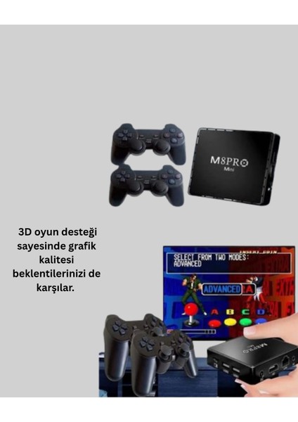 M8PRO Android Tv Box ve Retro Oyun Konsolu 64GB modelleri
