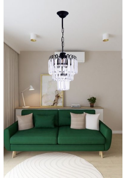 Kristin Tekli Siyah Avize – Kristal Taşlı, Modern ve Şık Tasarım modelleri